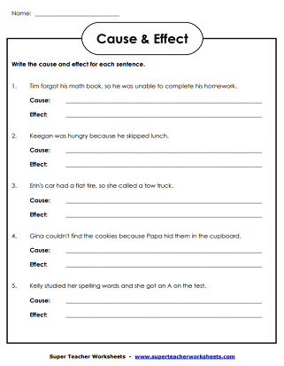 cause and effect worksheet