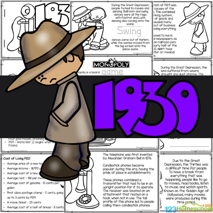 1930s for Kids - Printable Book to Read, Color, and Learn