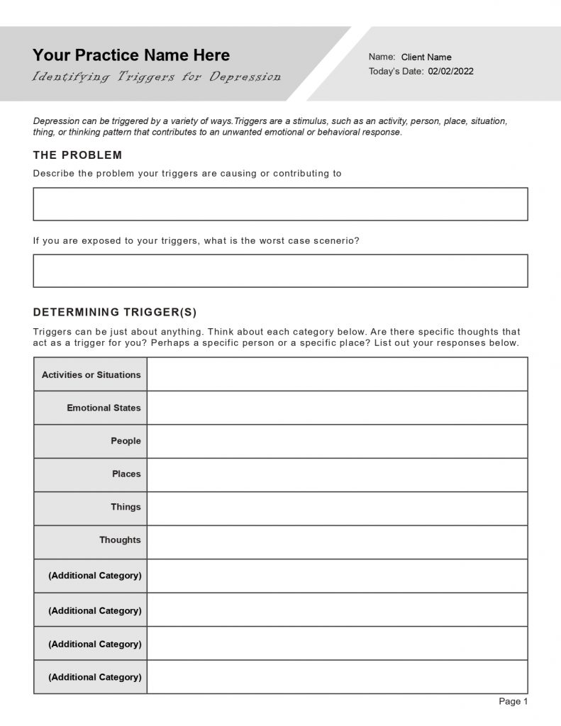 cbt handouts for depression