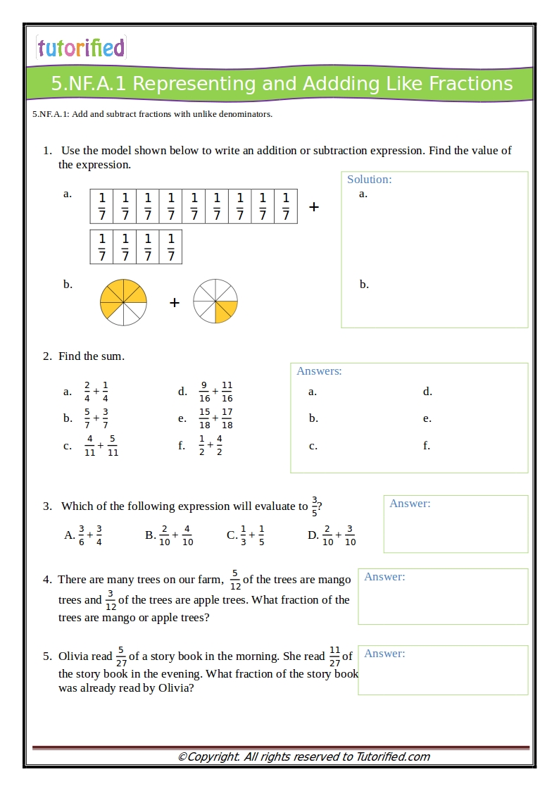 5th Grade Common Core Math Worksheets