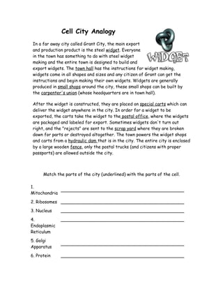 Biology - Cell City Analogy | PDF