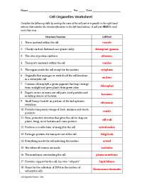 cell organelle research worksheet answers