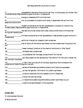 Cell Organelle Functions Quiz or Worksheet