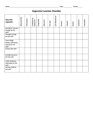 cell organelles and their functions worksheet