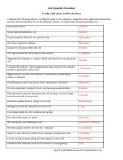 cells organelles worksheet