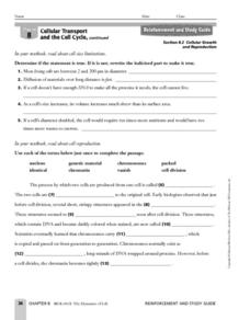 cellular transport and the cell cycle worksheet answers