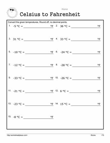 Celsius to Fahrenheit Worksheets