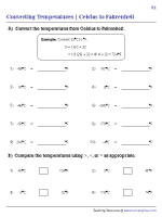 Converting between Celsius and Fahrenheit Worksheets