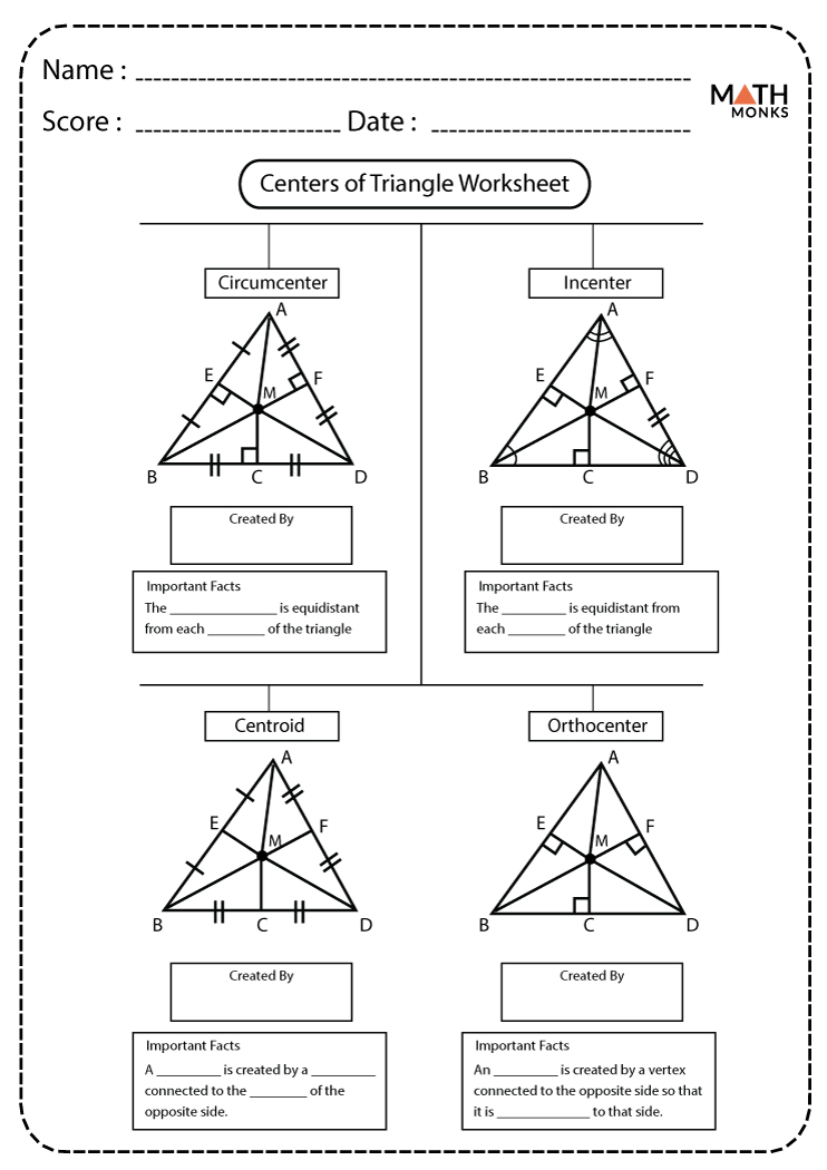 Centers of Triangles Worksheets - Math Monks