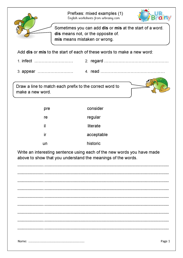 Prefixes: mixed examples (1) - Word Classes by URBrainy.com
