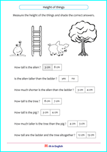 Grade 2 Measuring length and height math school worksheets for ...