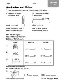 Centimeters and Meters - Reteach 17.5 Worksheet for 2nd - 4th ...