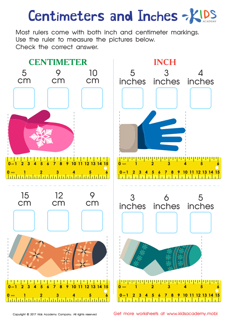 Centimeters and Inches Worksheet: Free Printable PDF for Kids