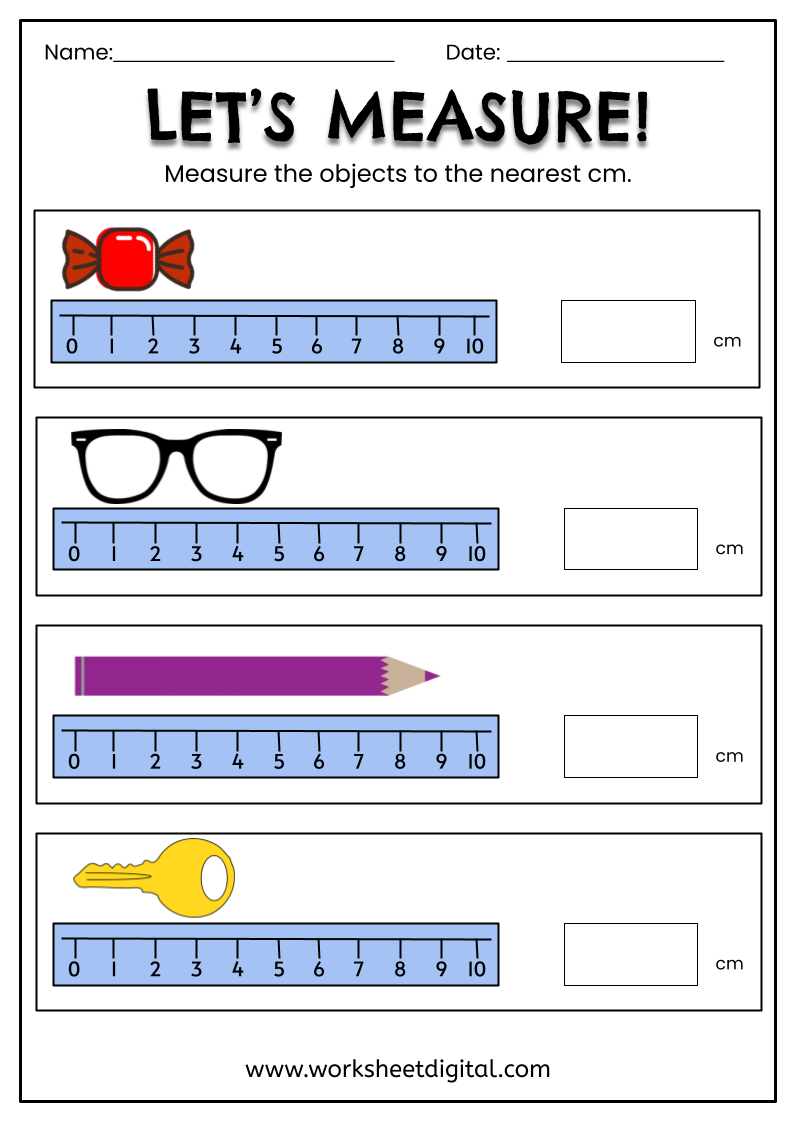 Measuring in cm - Worksheet Digital