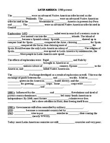 Latin America: 1500-Present Worksheet for 6th - 11th Grade ...