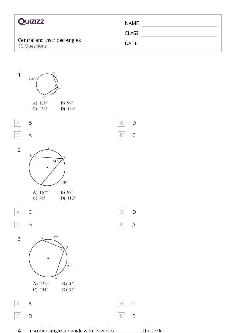 50+ inscribed angles worksheets on Quizizz | Free &  Printable