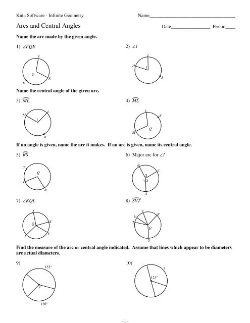 11 Arcs and Central Angles Kuta Software Worksheets Library