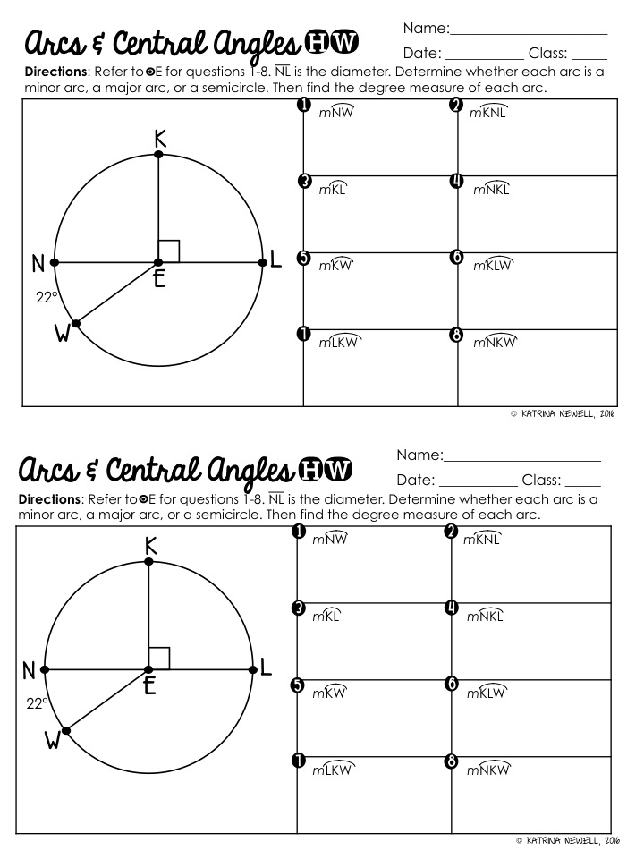 central angles and arcs worksheet