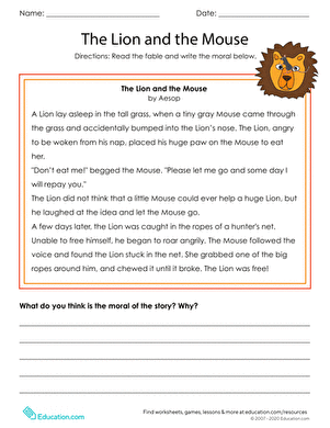 The Lion and the Mouse Fable | Worksheet 