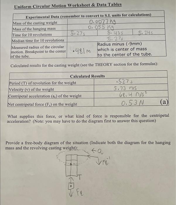 centripetal acceleration worksheet