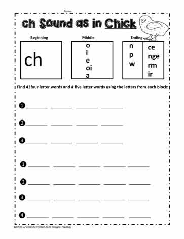 ch sound words - Look and Write - EasyKids.in