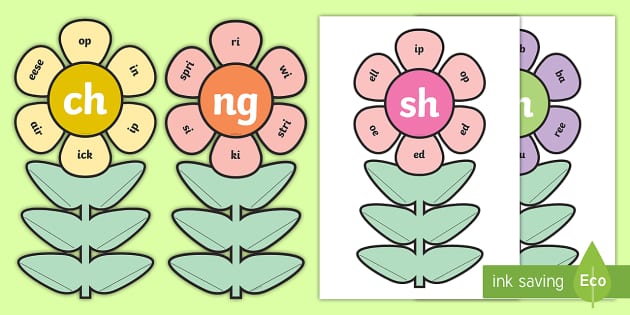 Phase 3 Digraphs ch, sh, th and ng Flowers Worksheet ...