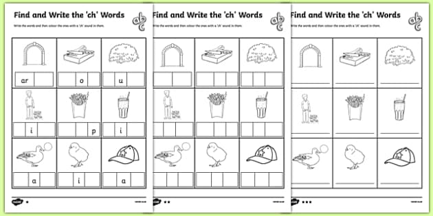 Find and Write the Ch Words Differentiated Worksheets 
