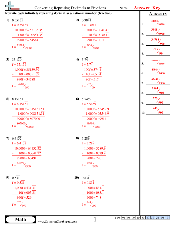 change decimals to fractions worksheet