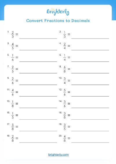 Free Printable Fractions To Decimals Worksheets [PDF] Brighterly.com