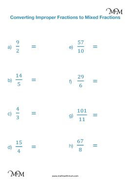 change mixed number to improper fraction worksheet