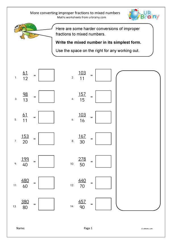 change mixed numbers to improper fractions worksheet
