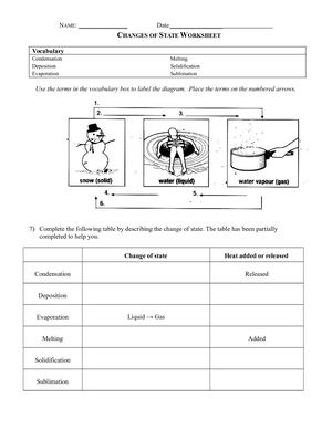 change of state worksheet answers