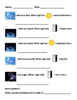 changes in states of matter worksheet