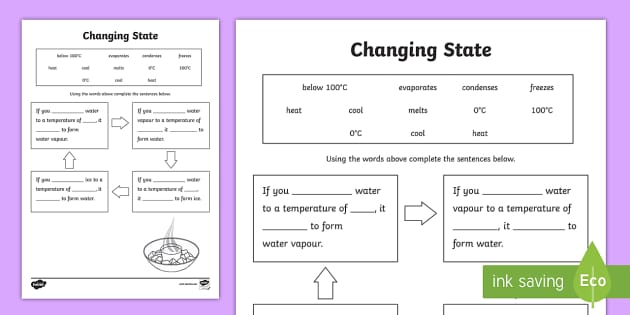 changes of matter worksheet