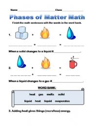 changes of matter worksheet