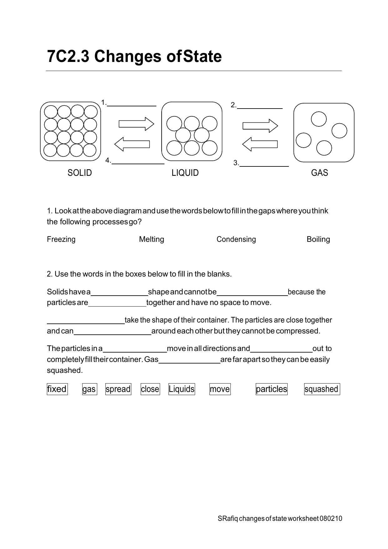changes of state worksheet answer key