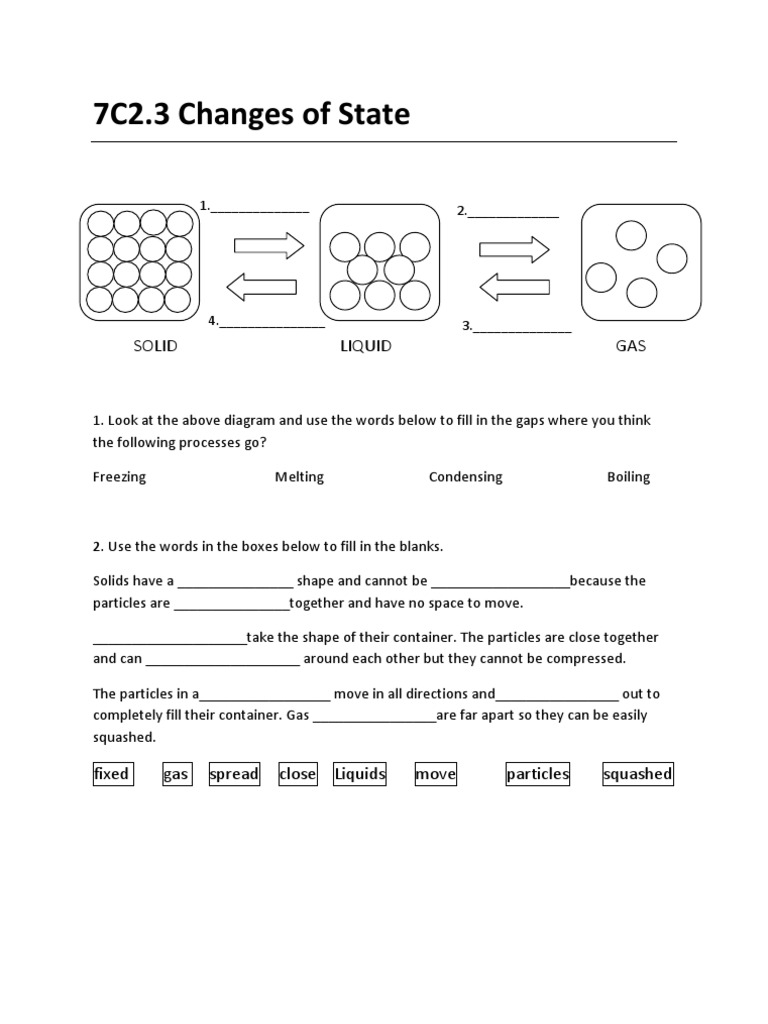 changes of state worksheet answer key