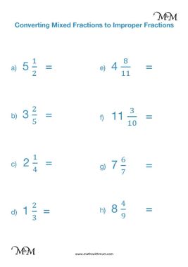 changing mixed numbers to improper fractions worksheet