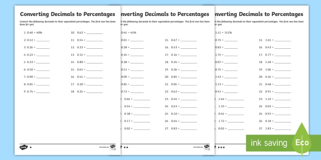 Converting Decimals to Percentages Differentiated Worksheet ...