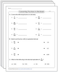 Convert between Fractions, Decimals, and Percents Worksheets