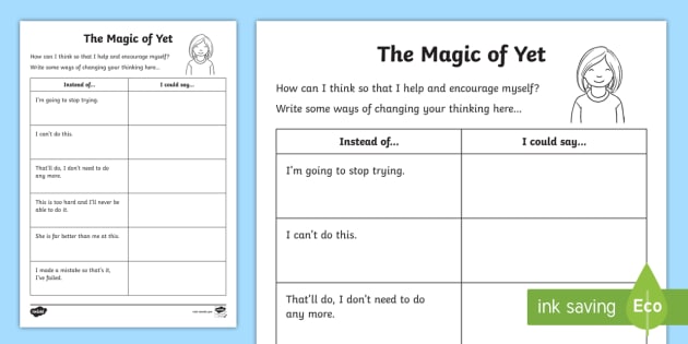 The Magic of Yet Changing My Words Worksheet / Worksheet