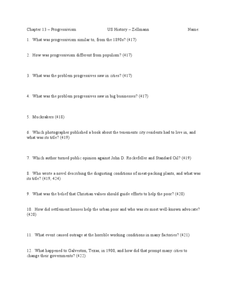 Chapter 13 - Progressivism Worksheet for 9th - 12th Grade | Lesson ...