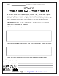 Character Actions and Decisions Worksheets