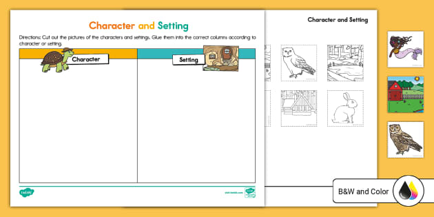 Character and Setting Cut and Paste Sorting Activity for K-2nd Grade
