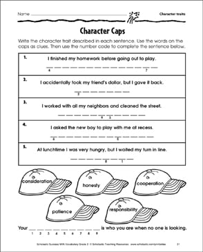 Character Caps (Character Traits) | Printable Skills Sheets ...