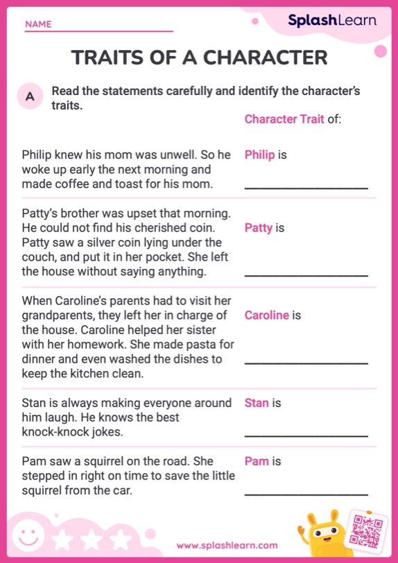 Identifying Traits of a Character - ELA Worksheets - SplashLearn ...