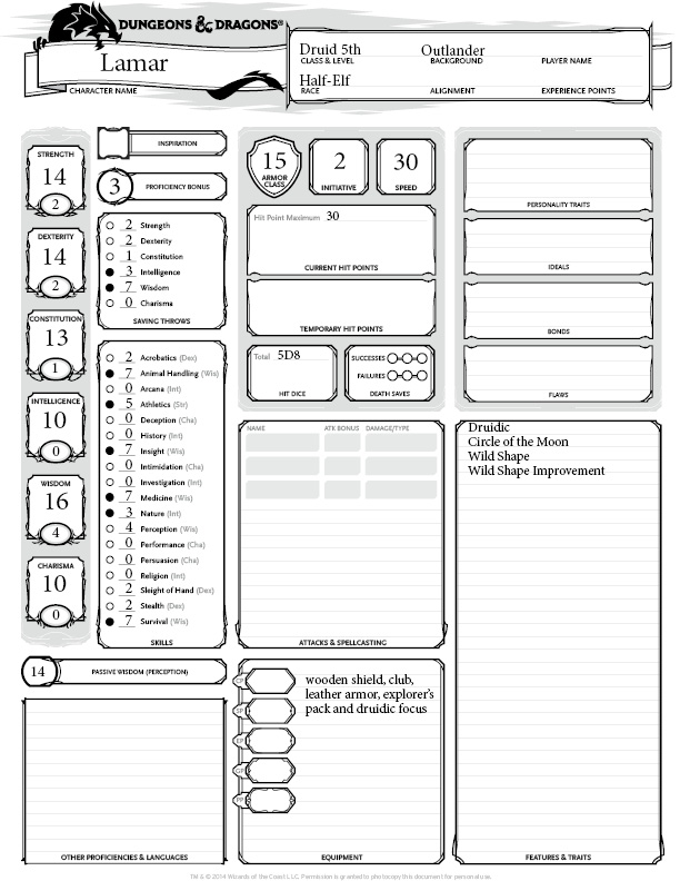 character worksheet for writers