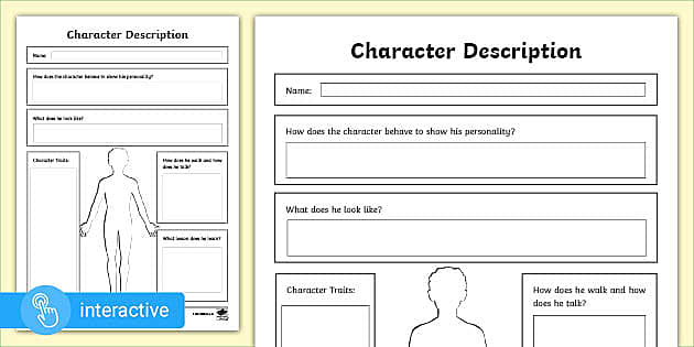 Interactive PDF: Male Character Description Worksheet