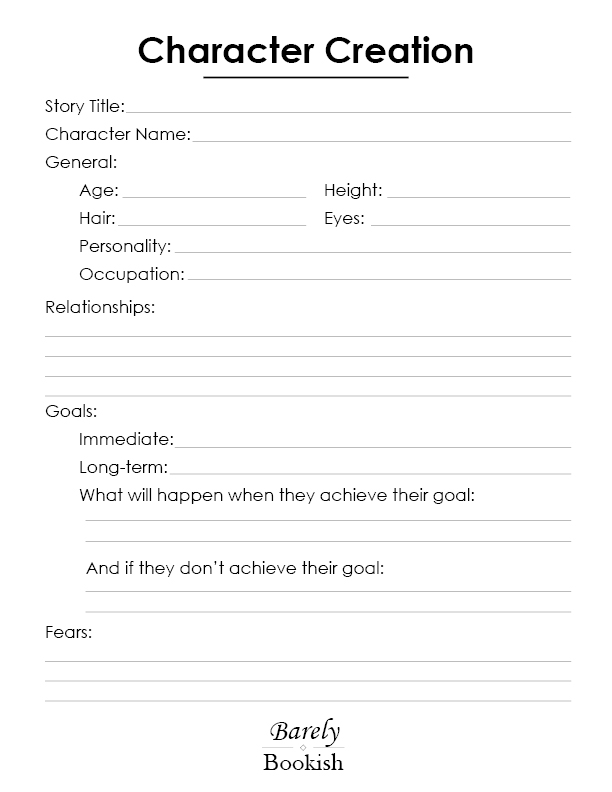 Printable Character Sheet for Writers - Barely Bookish