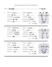 characteristics of quadratic functions worksheet answers